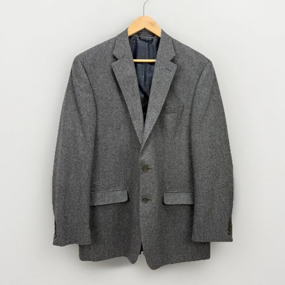 Ralph Lauren LRL Mens 42L Wool Cashmere Herringbone‎ Blazer Jacket Gray Classic